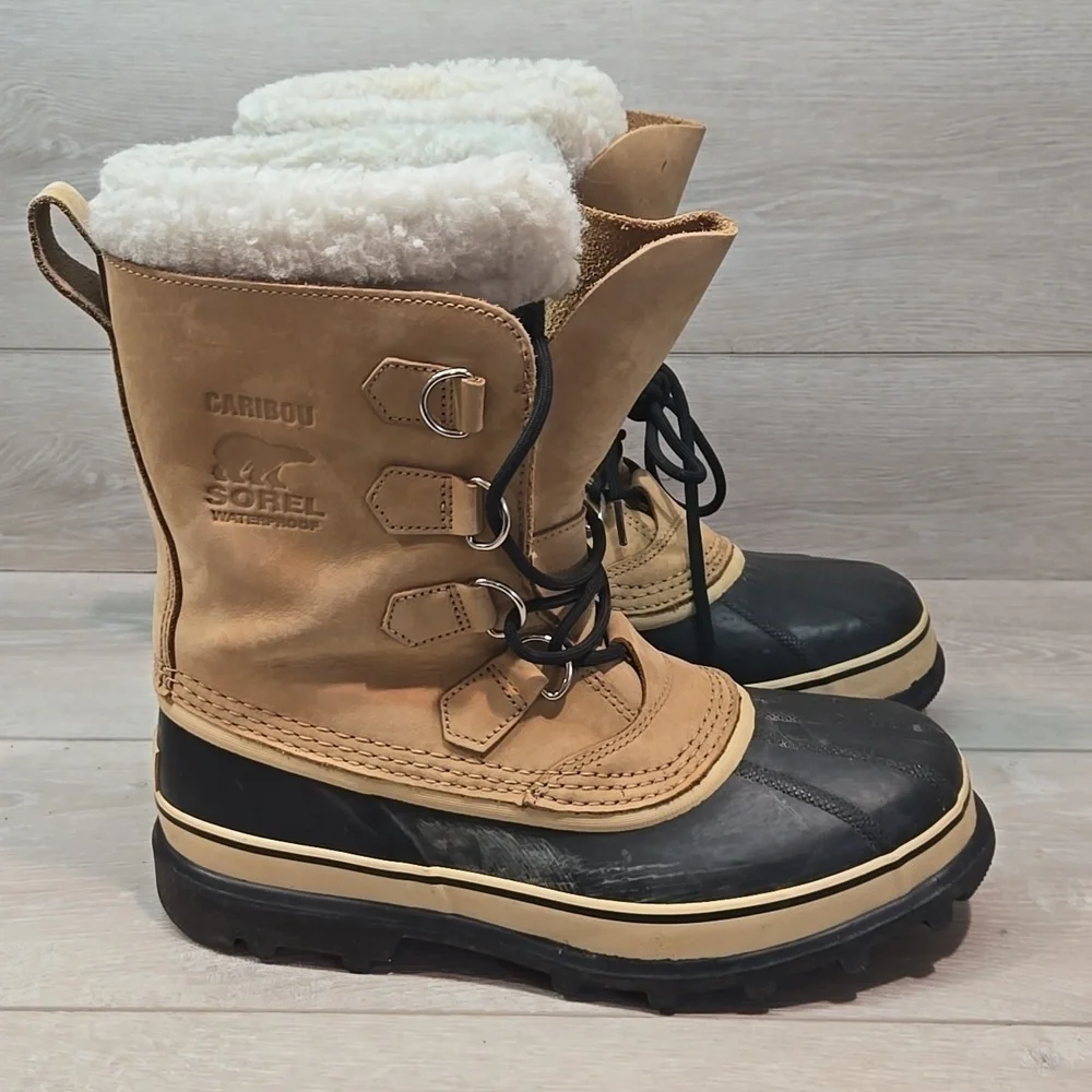 Vintage Men Sorel JEE Insulated Line Caribou Leather Waterproof Boots Shoes Sz 9